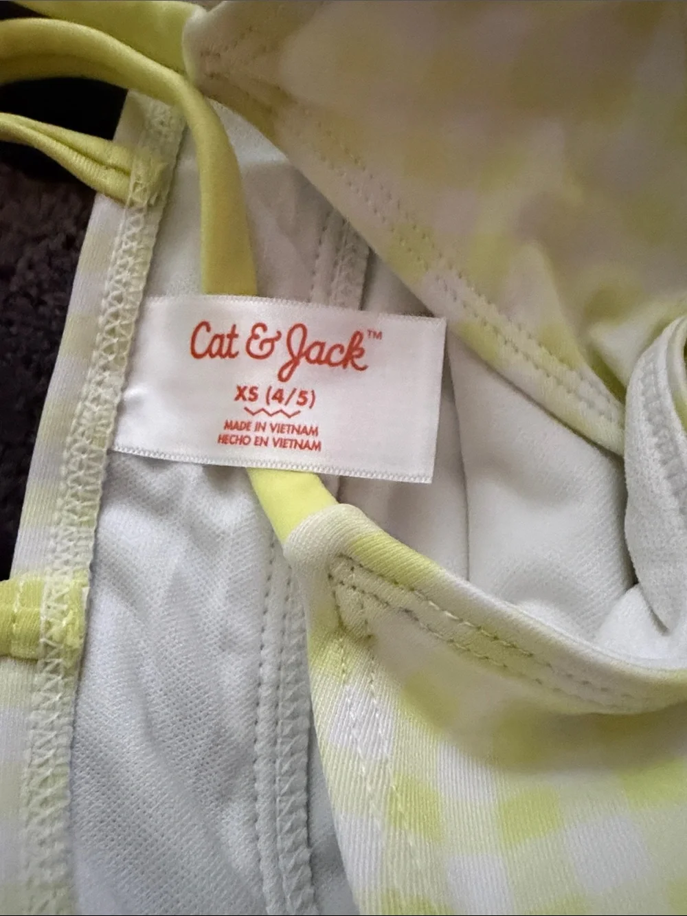 Cat & Jack Yellow Gingham One-Piece Swimsuit with Front Knot Kids XS 4/5